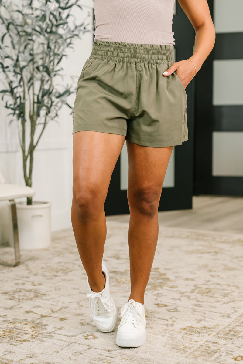 Rile Me Up High Waisted Shorts in Dusty Olive – American Hero Clothing
