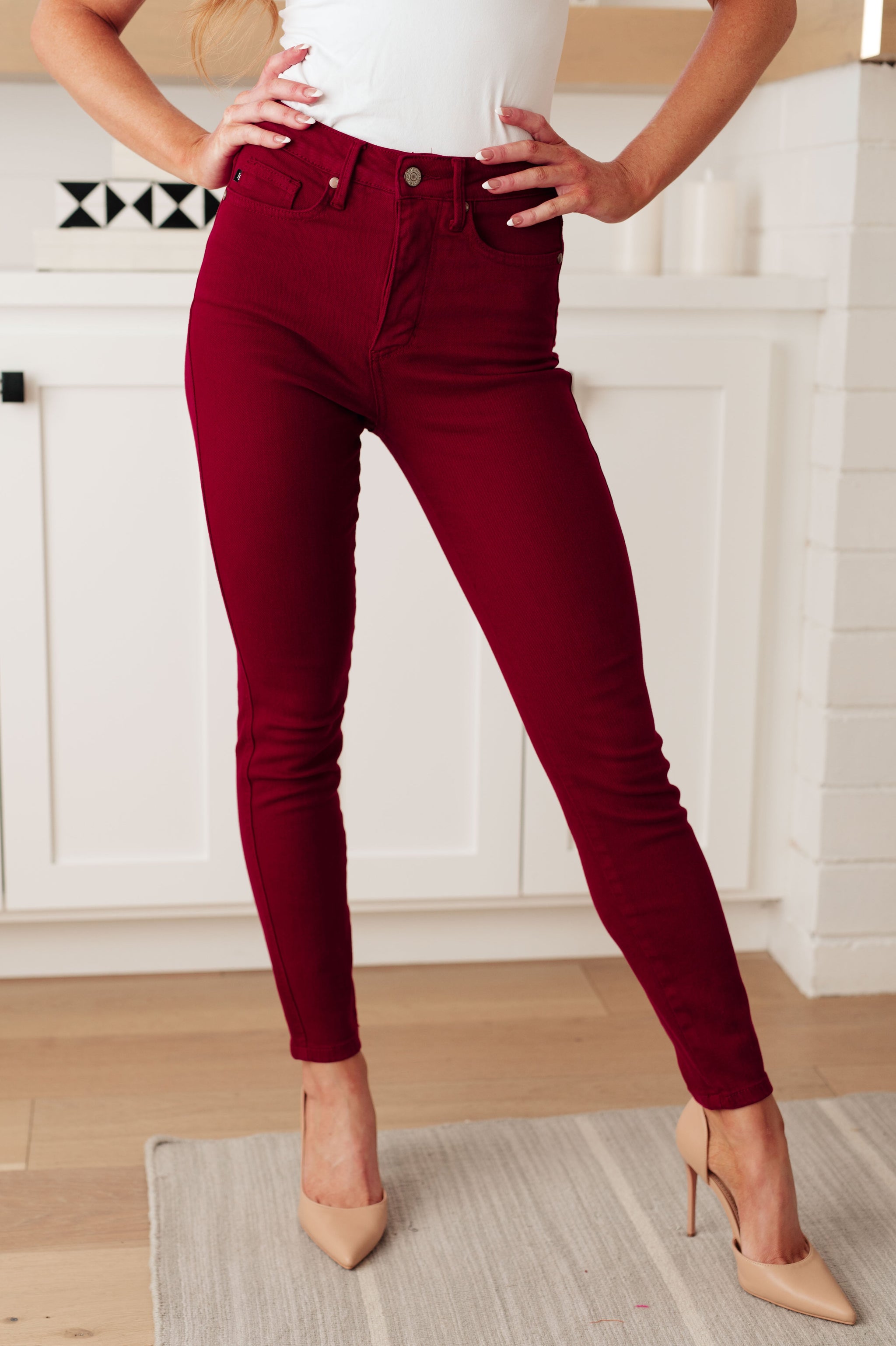 Skinny Fit Maroon High Waisted Skinny Jeans Buy Maroon Jeans